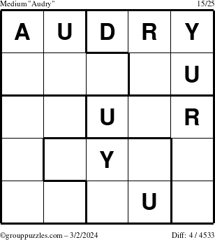 The grouppuzzles.com Medium Audry puzzle for Saturday March 2, 2024