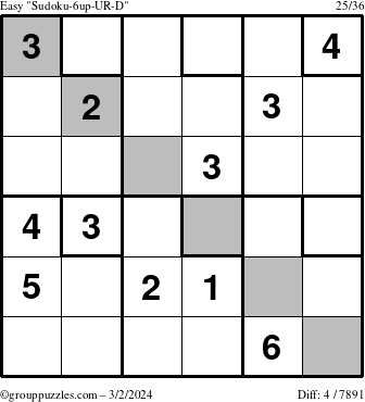 The grouppuzzles.com Easy Sudoku-6up-UR-D puzzle for Saturday March 2, 2024