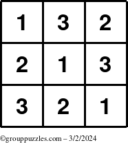 The grouppuzzles.com Answer grid for the TicTac-123 puzzle for Saturday March 2, 2024