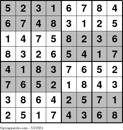 The grouppuzzles.com Answer grid for the SuperSudoku-8 puzzle for Saturday March 2, 2024