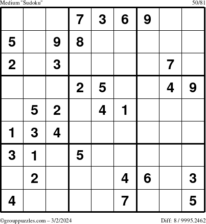 The grouppuzzles.com Medium Sudoku puzzle for Saturday March 2, 2024