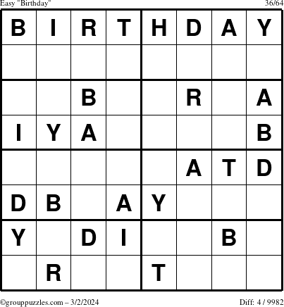 The grouppuzzles.com Easy Birthday puzzle for Saturday March 2, 2024