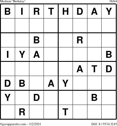 The grouppuzzles.com Medium Birthday puzzle for Saturday March 2, 2024