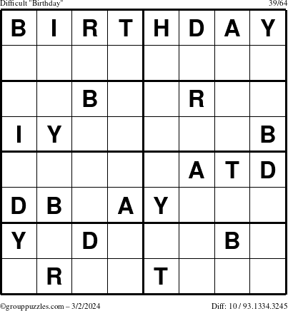 The grouppuzzles.com Difficult Birthday puzzle for Saturday March 2, 2024