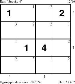 The grouppuzzles.com Easy Sudoku-4 puzzle for Tuesday March 5, 2024 with all 3 steps marked