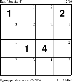 The grouppuzzles.com Easy Sudoku-4 puzzle for Tuesday March 5, 2024 with the first 3 steps marked