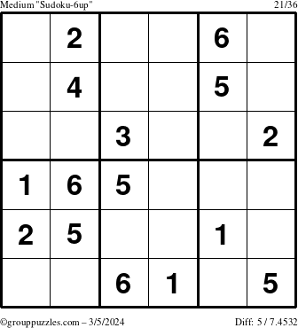 The grouppuzzles.com Medium Sudoku-6up puzzle for Tuesday March 5, 2024