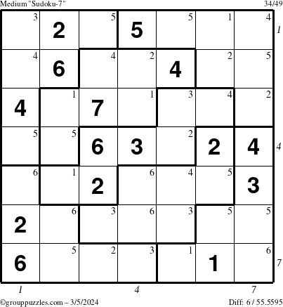 The grouppuzzles.com Medium Sudoku-7 puzzle for Tuesday March 5, 2024 with all 6 steps marked