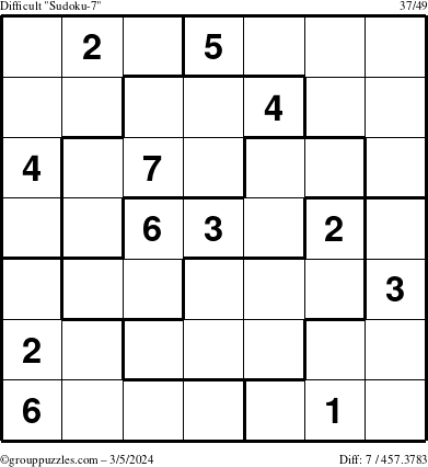 The grouppuzzles.com Difficult Sudoku-7 puzzle for Tuesday March 5, 2024
