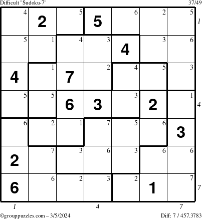 The grouppuzzles.com Difficult Sudoku-7 puzzle for Tuesday March 5, 2024 with all 7 steps marked