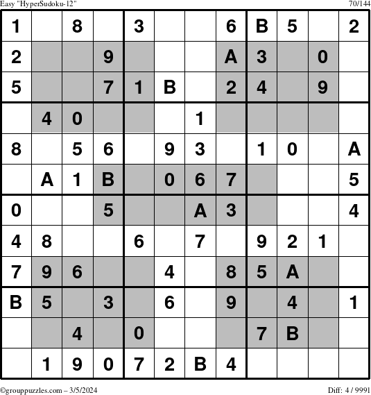 The grouppuzzles.com Easy HyperSudoku-12 puzzle for Tuesday March 5, 2024