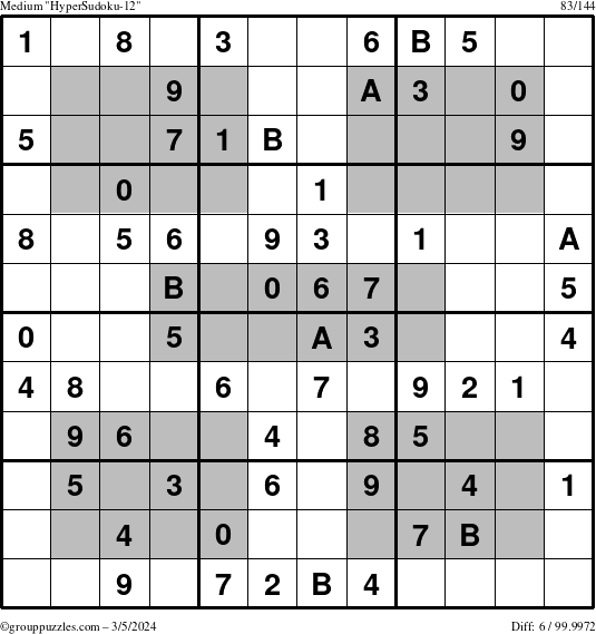 The grouppuzzles.com Medium HyperSudoku-12 puzzle for Tuesday March 5, 2024