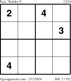 The grouppuzzles.com Easy Sudoku-4 puzzle for Tuesday February 13, 2024