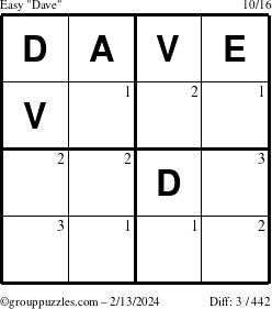 The grouppuzzles.com Easy Dave puzzle for Tuesday February 13, 2024 with the first 3 steps marked