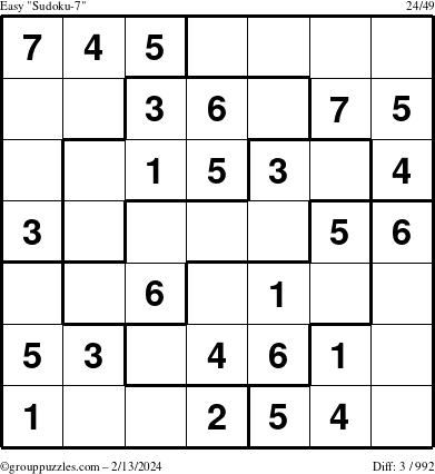 The grouppuzzles.com Easy Sudoku-7 puzzle for Tuesday February 13, 2024