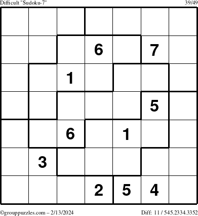 The grouppuzzles.com Difficult Sudoku-7 puzzle for Tuesday February 13, 2024