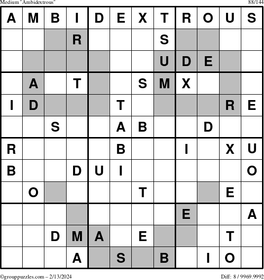 The grouppuzzles.com Medium Ambidextrous puzzle for Tuesday February 13, 2024