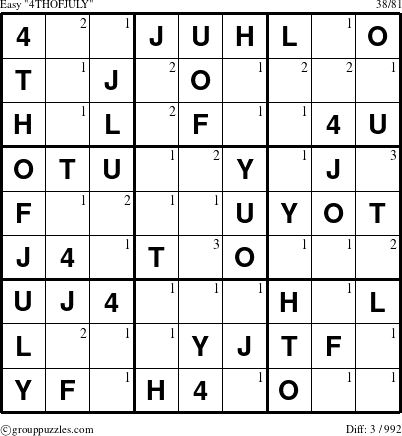 The grouppuzzles.com Easy 4THOFJULY-c1 puzzle for  with the first 3 steps marked