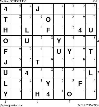 The grouppuzzles.com Medium 4THOFJULY-c1 puzzle for , suitable for printing, with all 8 steps marked