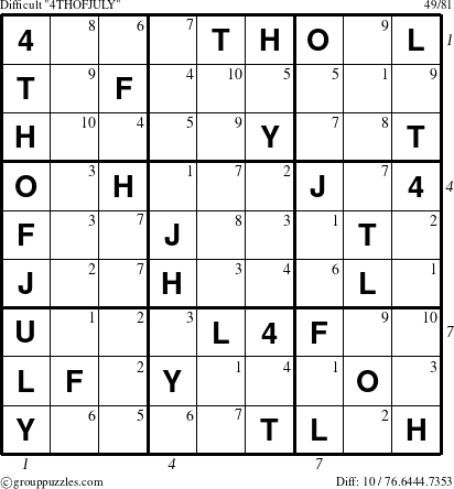 The grouppuzzles.com Difficult 4THOFJULY-c1 puzzle for , suitable for printing, with all 10 steps marked