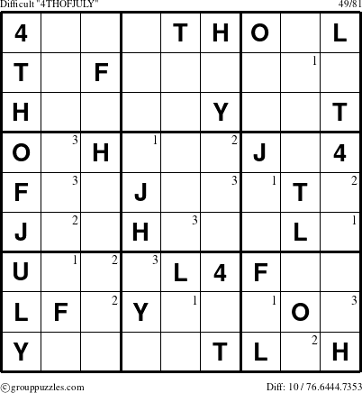 The grouppuzzles.com Difficult 4THOFJULY-c1 puzzle for  with the first 3 steps marked