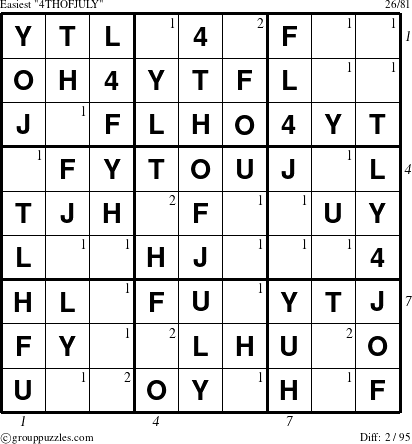 The grouppuzzles.com Easiest 4THOFJULY-c5 puzzle for , suitable for printing, with all 2 steps marked