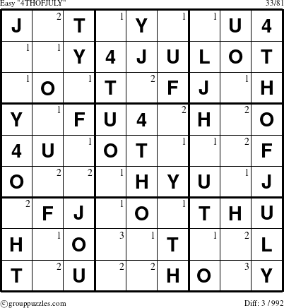 The grouppuzzles.com Easy 4THOFJULY-c9 puzzle for  with the first 3 steps marked