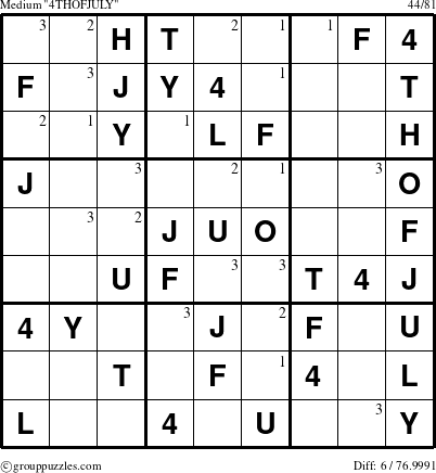 The grouppuzzles.com Medium 4THOFJULY-c9 puzzle for  with the first 3 steps marked