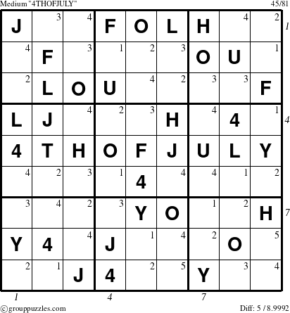 The grouppuzzles.com Medium 4THOFJULY-r5 puzzle for  with all 5 steps marked