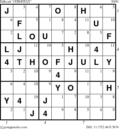 The grouppuzzles.com Difficult 4THOFJULY-r5 puzzle for  with all 11 steps marked