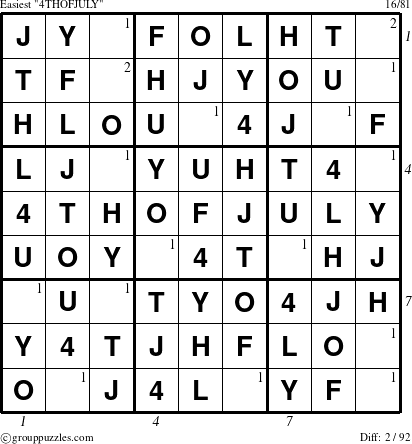 The grouppuzzles.com Easiest 4THOFJULY-r5 puzzle for , suitable for printing, with all 2 steps marked