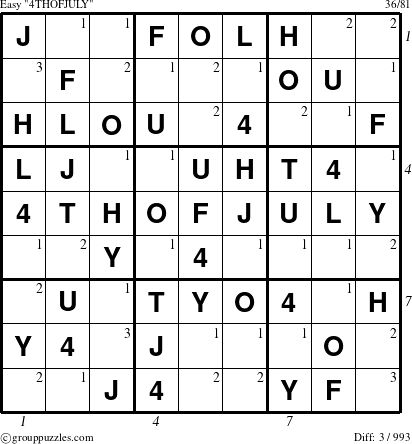 The grouppuzzles.com Easy 4THOFJULY-r5 puzzle for  with all 3 steps marked