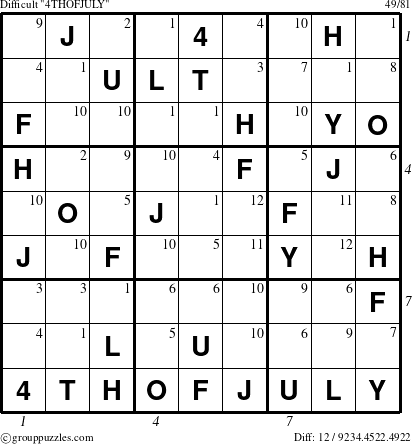 The grouppuzzles.com Difficult 4THOFJULY-r9 puzzle for , suitable for printing, with all 12 steps marked