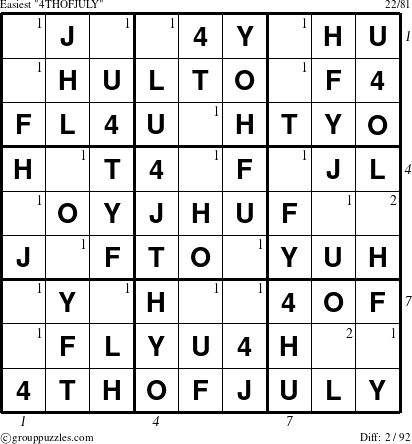 The grouppuzzles.com Easiest 4THOFJULY-r9 puzzle for , suitable for printing, with all 2 steps marked