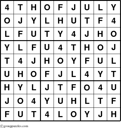 The grouppuzzles.com Answer grid for the 4THOFJULY puzzle for 