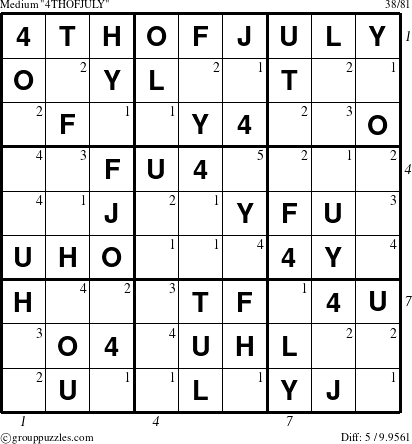 The grouppuzzles.com Medium 4THOFJULY puzzle for  with all 5 steps marked