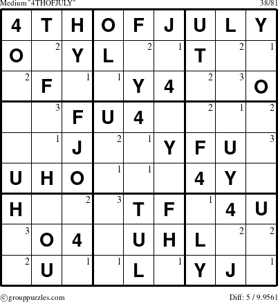 The grouppuzzles.com Medium 4THOFJULY puzzle for  with the first 3 steps marked