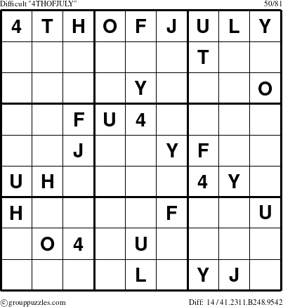 The grouppuzzles.com Difficult 4THOFJULY puzzle for 