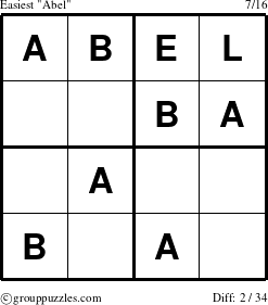 The grouppuzzles.com Easiest Abel puzzle for 