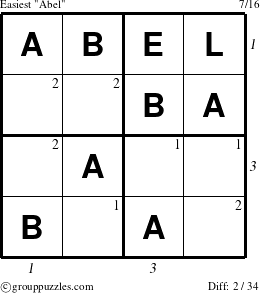 The grouppuzzles.com Easiest Abel puzzle for  with all 2 steps marked