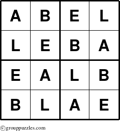 The grouppuzzles.com Answer grid for the Abel puzzle for 