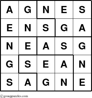 The grouppuzzles.com Answer grid for the Agnes puzzle for 