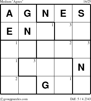 The grouppuzzles.com Medium Agnes puzzle for  with the first 3 steps marked