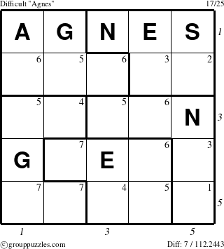 The grouppuzzles.com Difficult Agnes puzzle for  with all 7 steps marked