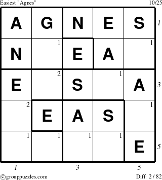 The grouppuzzles.com Easiest Agnes puzzle for , suitable for printing, with all 2 steps marked