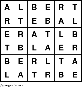 The grouppuzzles.com Answer grid for the Albert puzzle for 