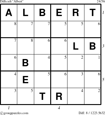 The grouppuzzles.com Difficult Albert puzzle for  with all 8 steps marked