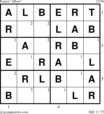 The grouppuzzles.com Easiest Albert puzzle for , suitable for printing, with all 2 steps marked