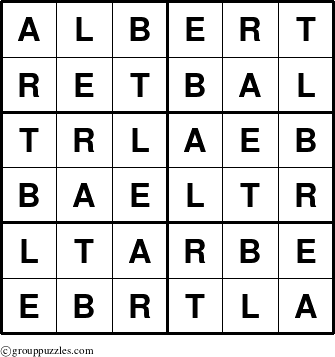 The grouppuzzles.com Answer grid for the Albert puzzle for 