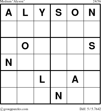 The grouppuzzles.com Medium Alyson puzzle for 